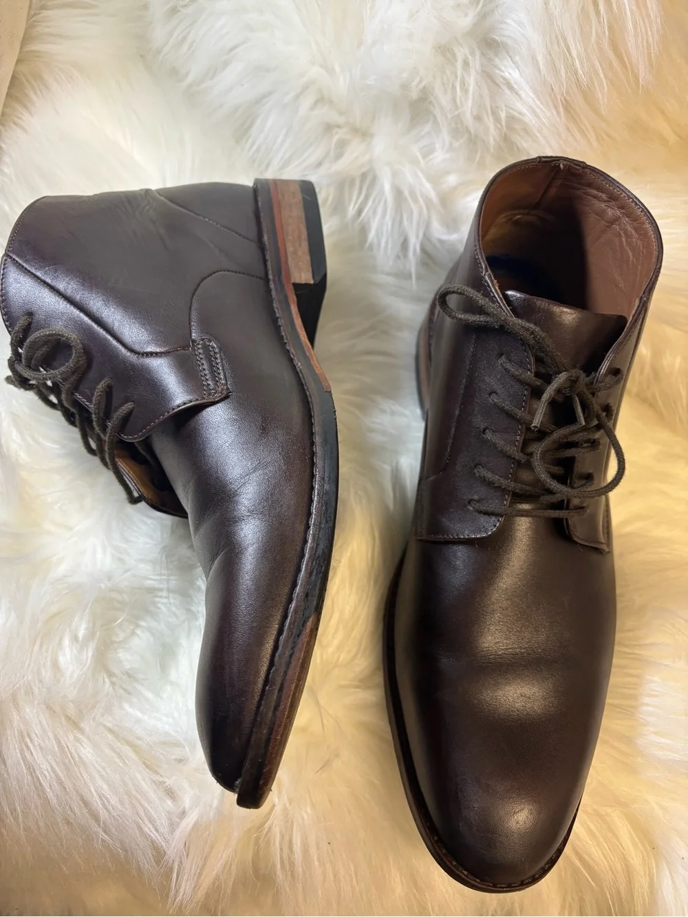 Bostonian Men's Brown Leather Chukka Boots Lace Up Ankle Casual Rubber Sole‎